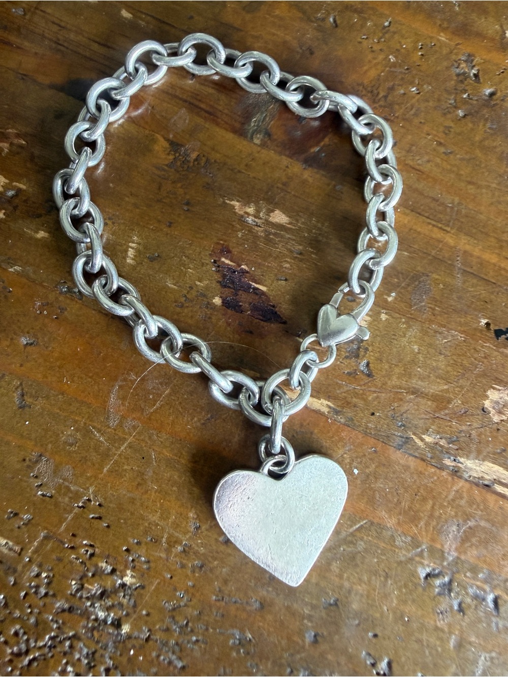 Vintage 925 Sterling Silver Heart Charm Rolo Link Bracelet (20.94 Grams)